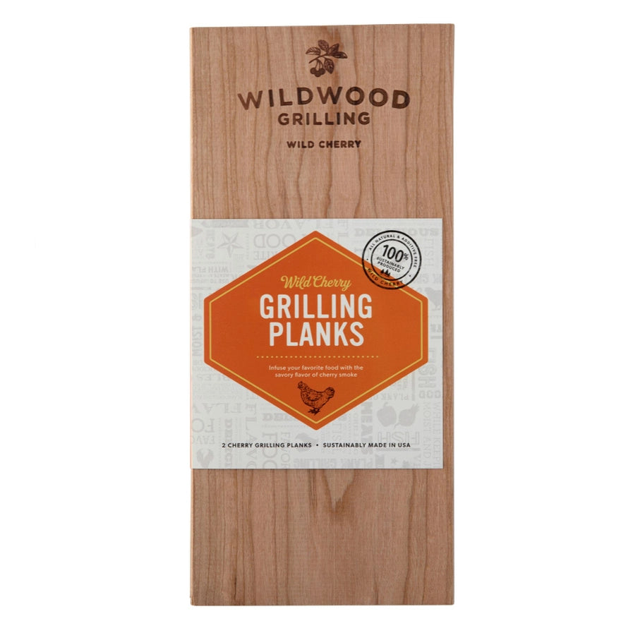 Wild Cherry Grilling Planks by Wildwood Grilling, showing a wooden plank and the product name with additional details.
