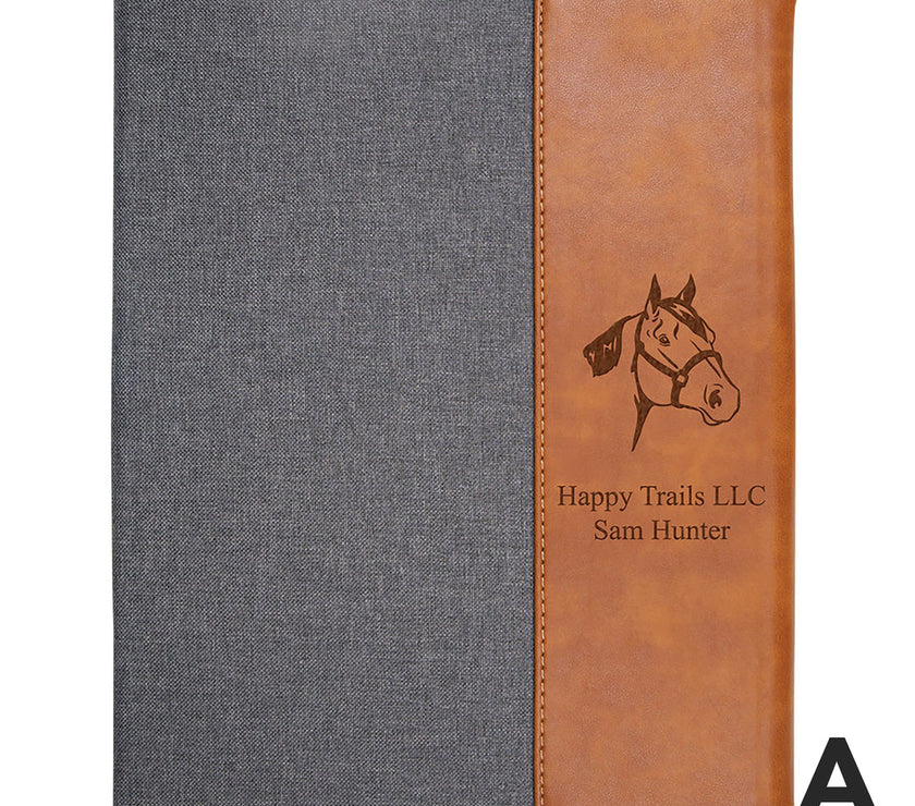 Customizable Grey & Tan Faux Leather Padfolio