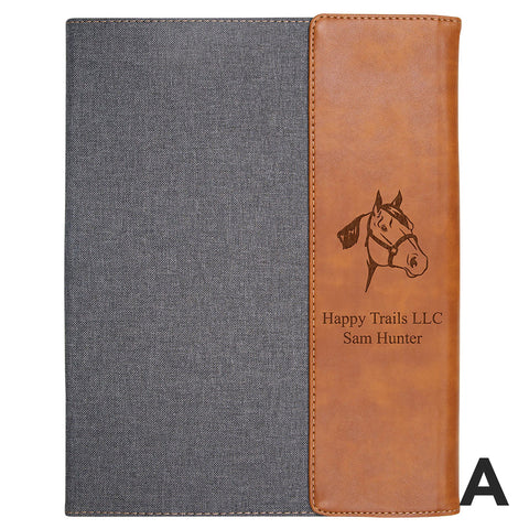 Customizable Grey & Tan Faux Leather Padfolio