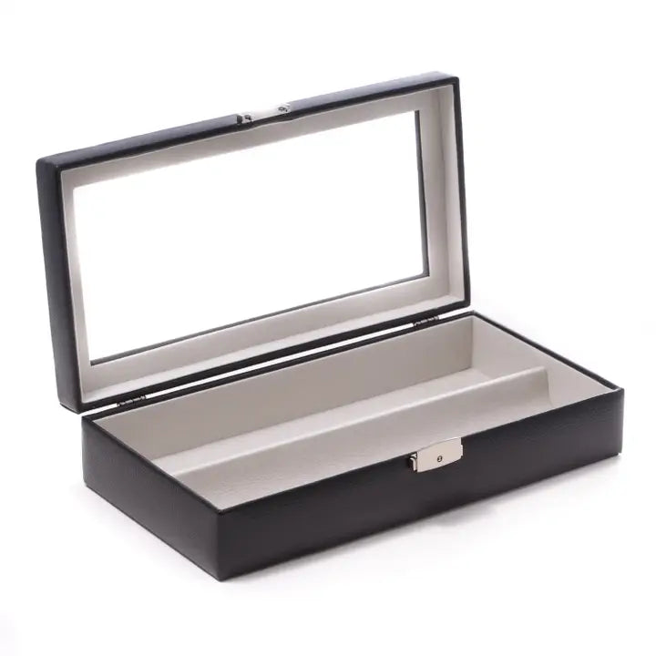 Black Leather Multi Eyeglass Case with Glass Top | Bey-Berk