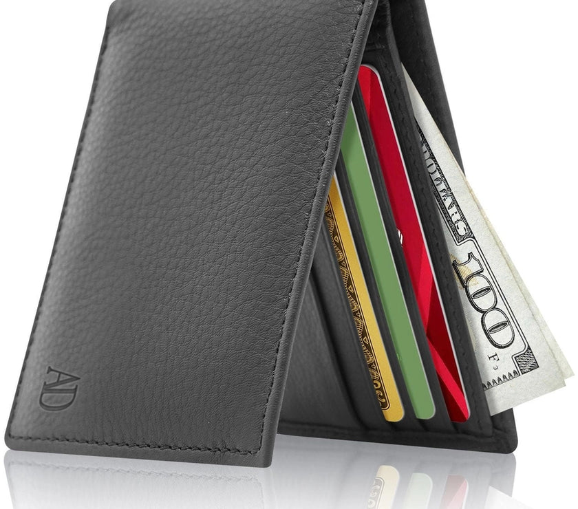 Slim Bifold Leather Wallet with Id Window