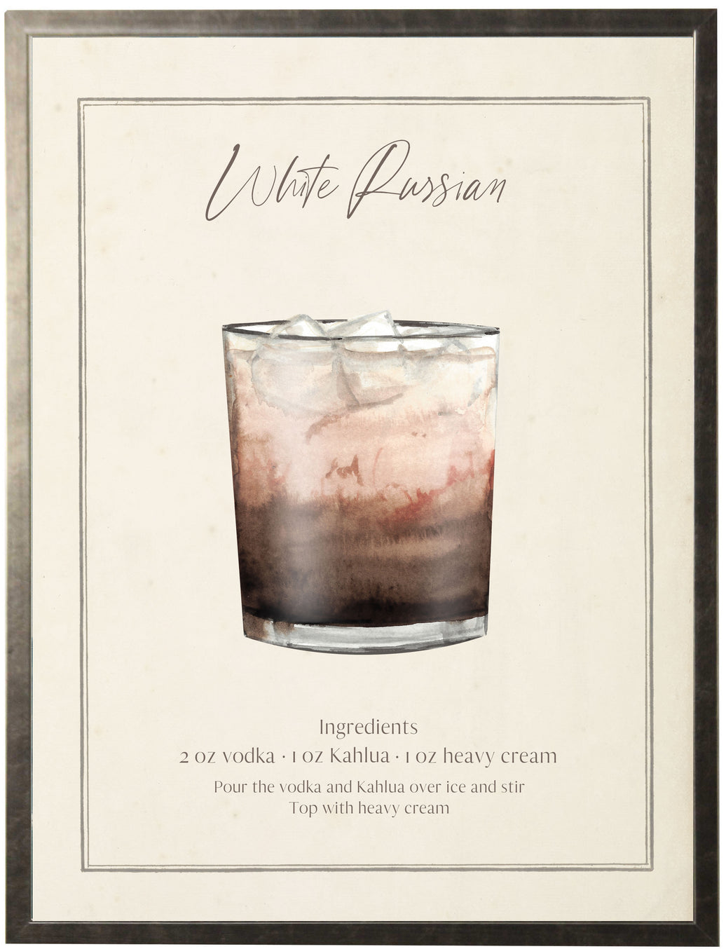 White Russian Cocktail and Recipe | Watercolor Art