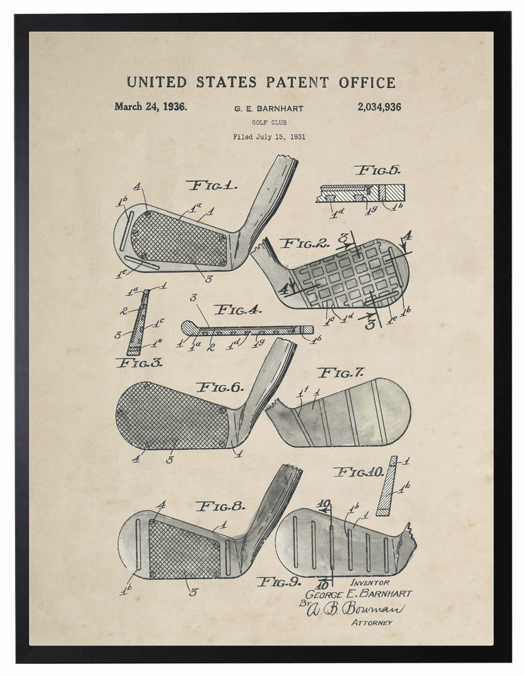Golf Iron Patent | On a Distressed Background Art