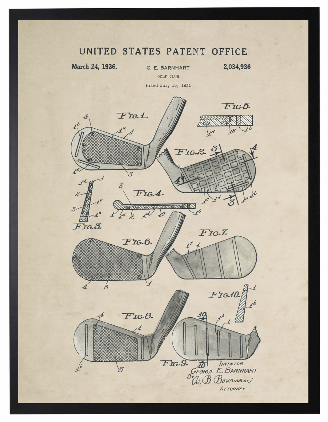 Golf Iron Patent | On a Distressed Background Art
