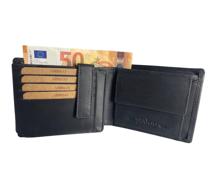 Men's Billfold - Buffalo Leather - RFID Anti Skim - Black