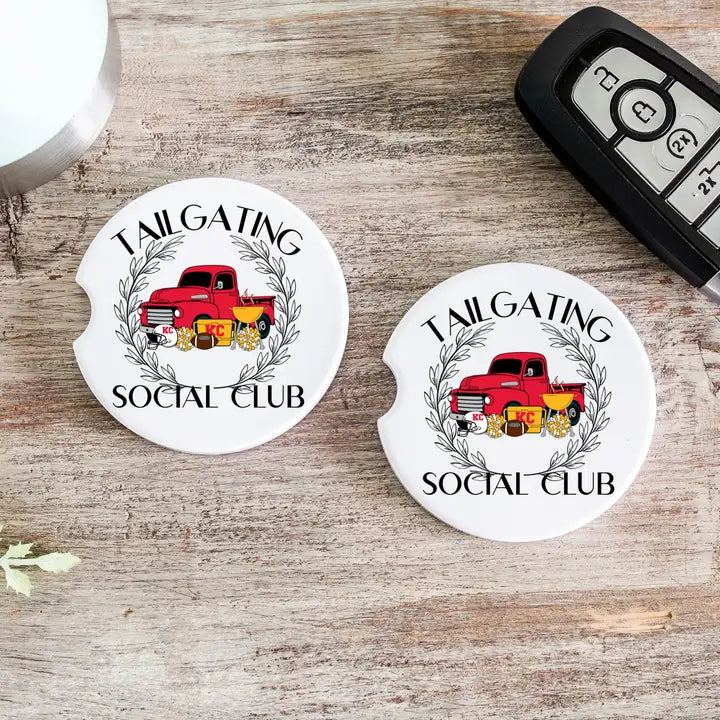 Kc Chiefs Tailgating Social Club Car Coaster Set | Dogwood Graphics & Design