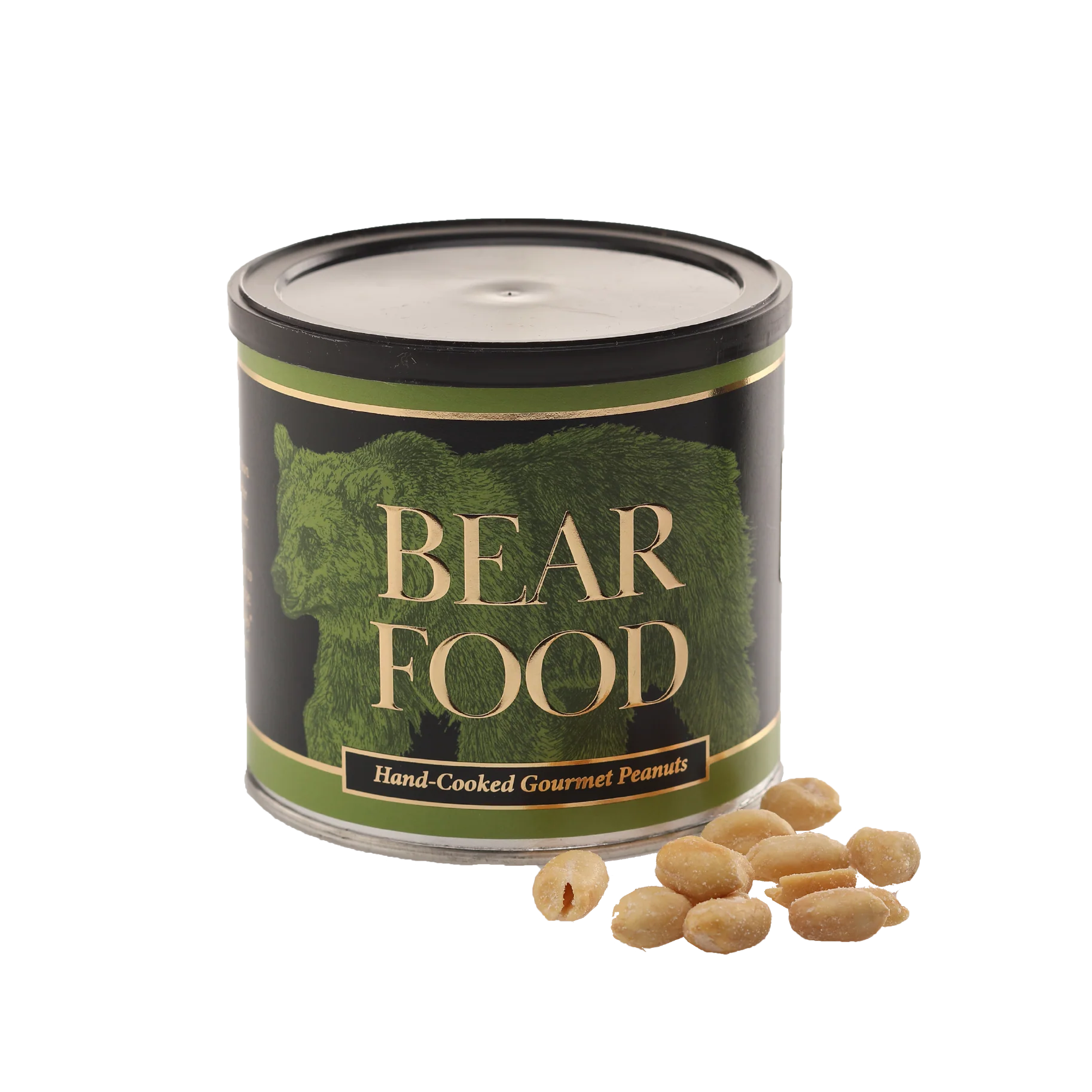 Can of 'Bear Food' with bear paw design on a white background