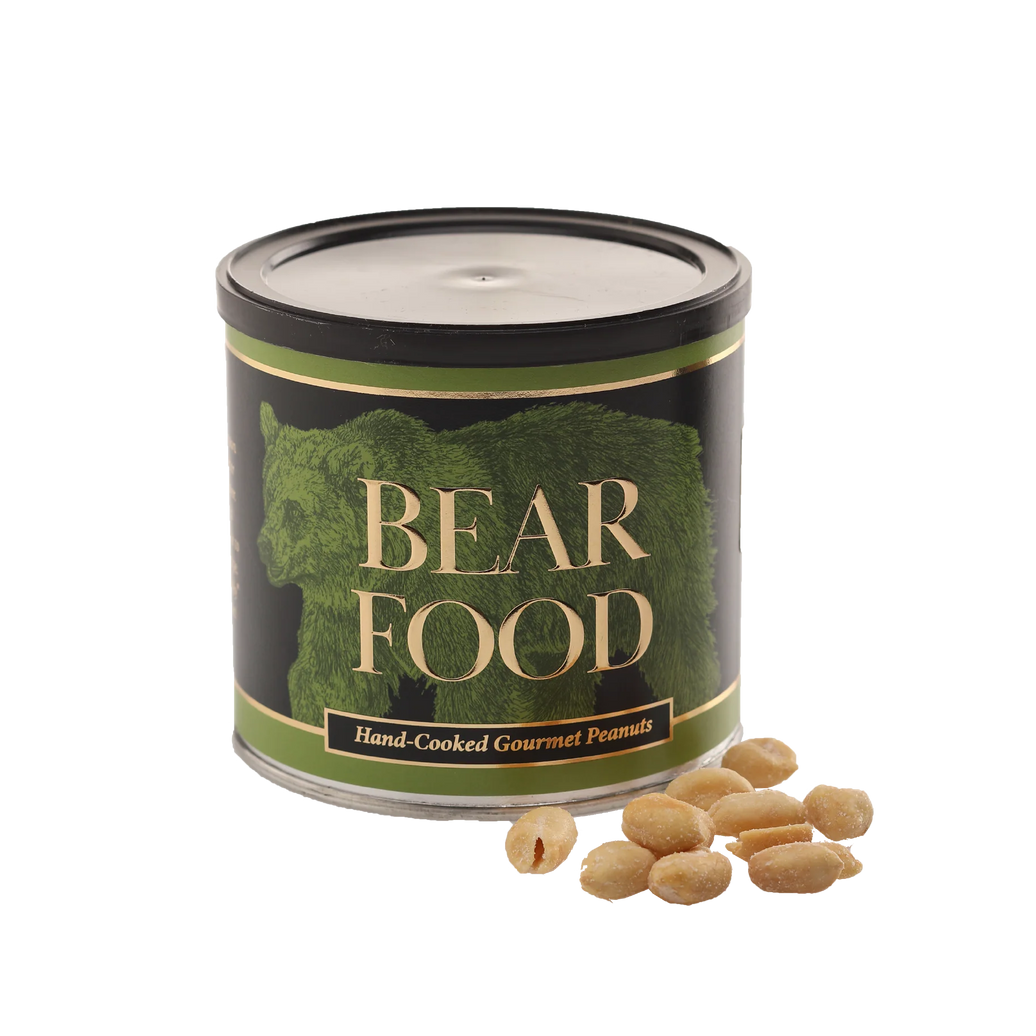 Can of 'Bear Food' with bear paw design on a white background
