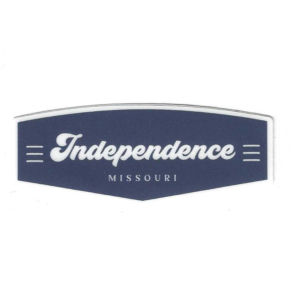 Navy blue sticker with 'Independence Missouri' text on a white background