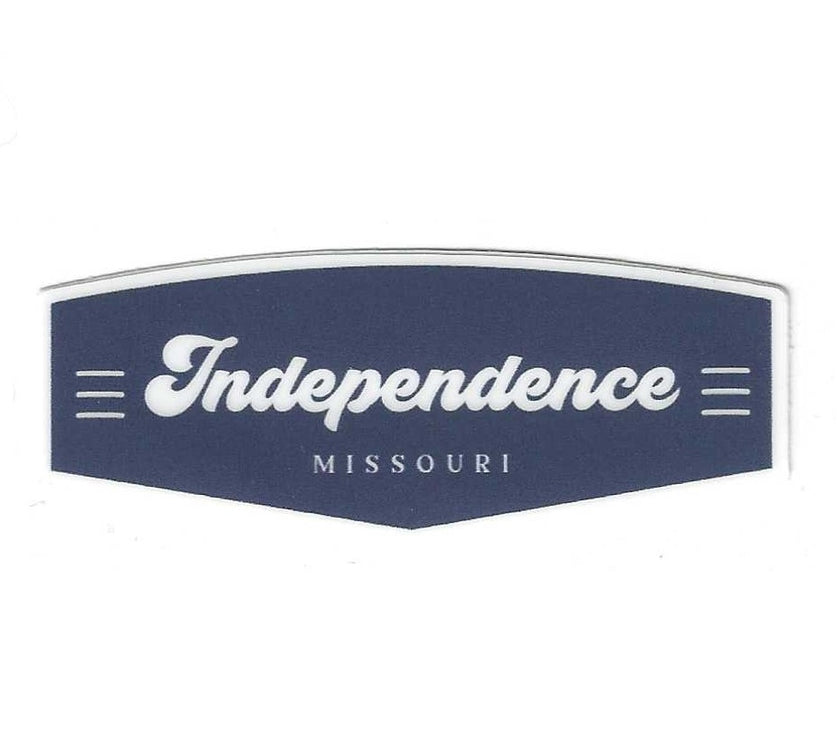 Navy blue sticker with 'Independence Missouri' text on a white background