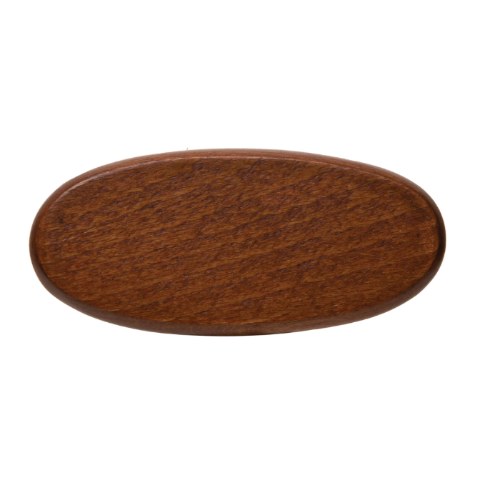 The bottom of a beech wood brush with dark brown handle 

