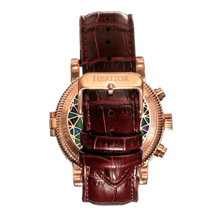 Legacy Leather Band Watch with Day/Dates (Gold with Brown Leather) | Heritor Automatic