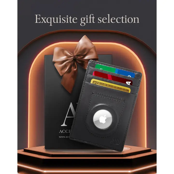 Leather Air Tag Holder Slim Wallets | Men's RFID Card Holder Black (Copy)
