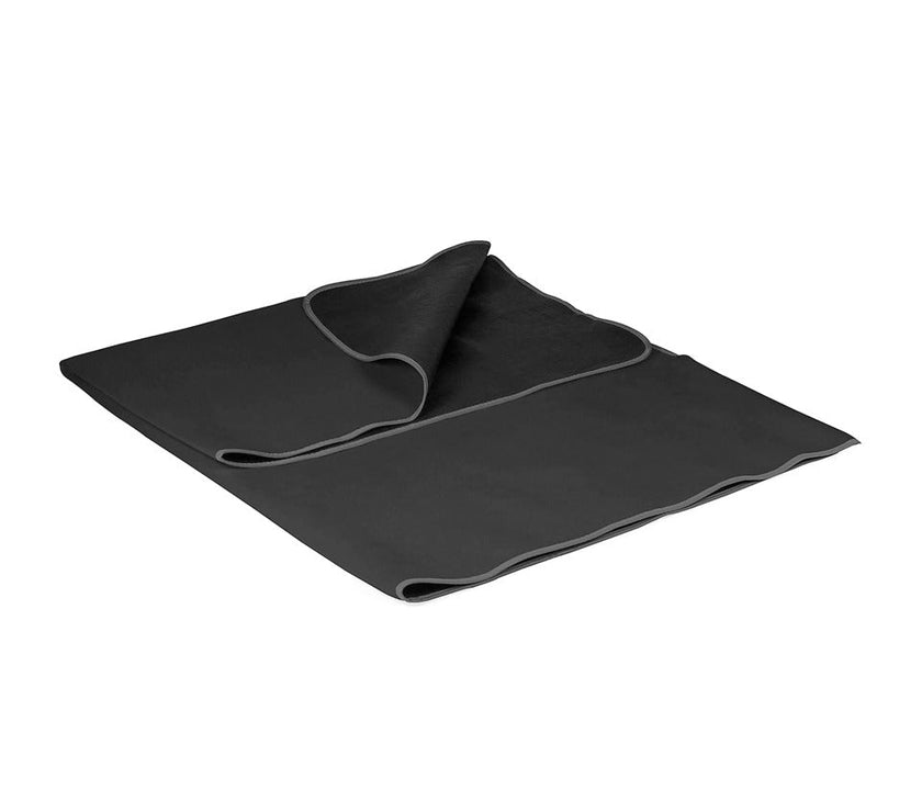 A black picnic blanket with waterproof properties on a white background.