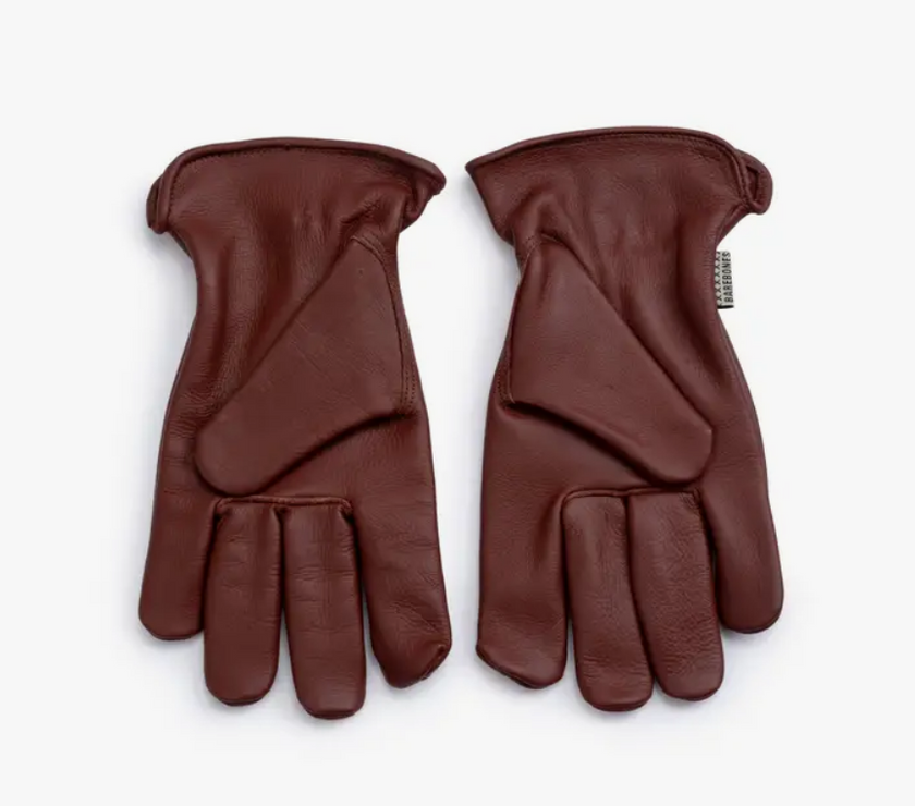 A pair of brown classic work gloves made of cowhide leather.