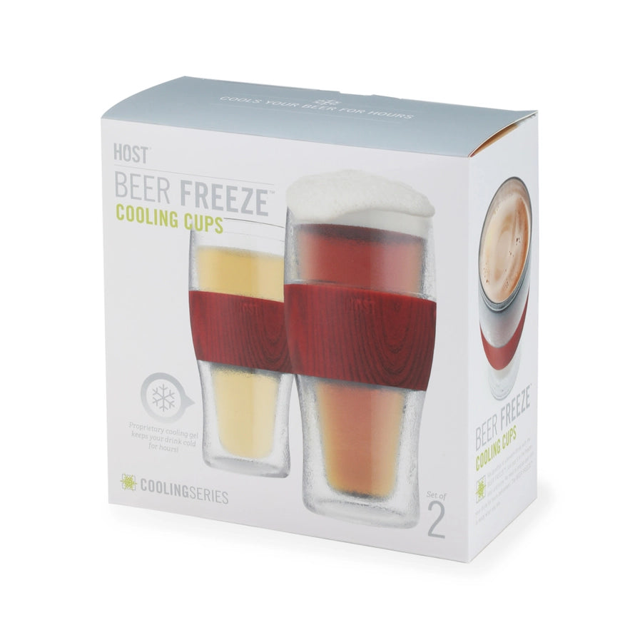 Beer Freeze Cooling Cups With Cooling Gel in Wood | Set of 2