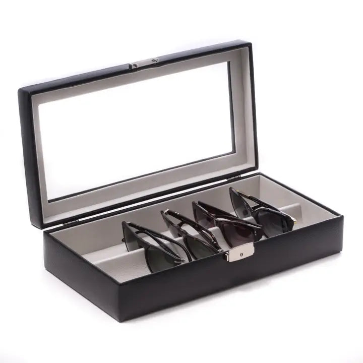 Black Leather Multi Eyeglass Case with Glass Top | Bey-Berk