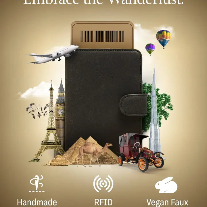 Passport Holder Cover Wallet | RFID Blocking Leather Organizer Black Crazy horse