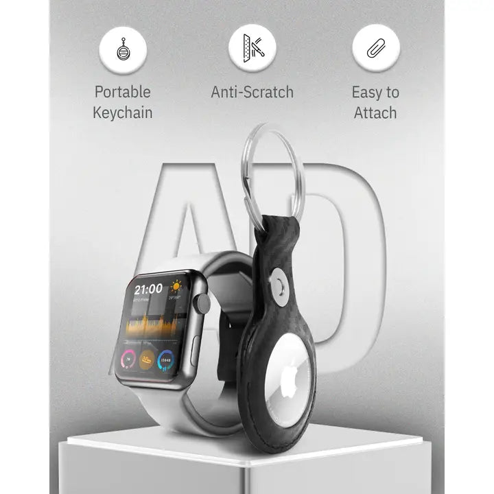 Leather Air Tag Holder | Air Tag Keychain Ring Holder Black Carbon Fiber