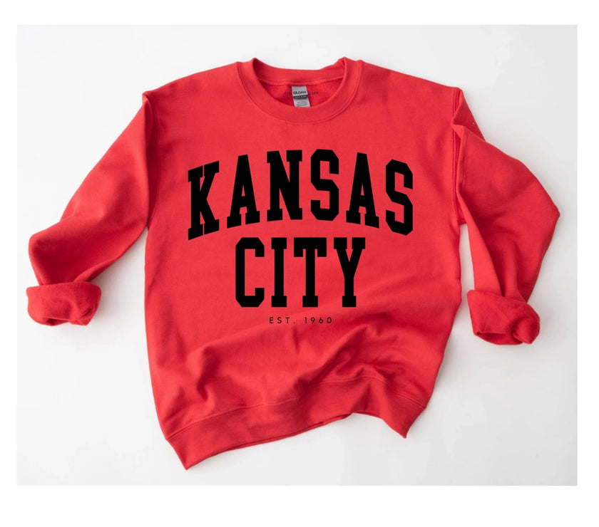 Kansas City Est. 1960| Red Crew Neck with Black Letters