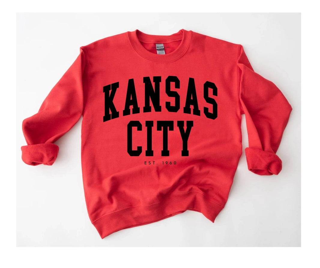 Kansas City Est. 1960| Red Crew Neck with Black Letters