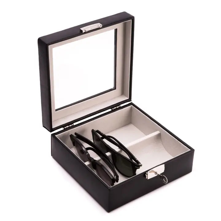 Eyeglass Case Two Pairs - Black Leather | Bey-Berk