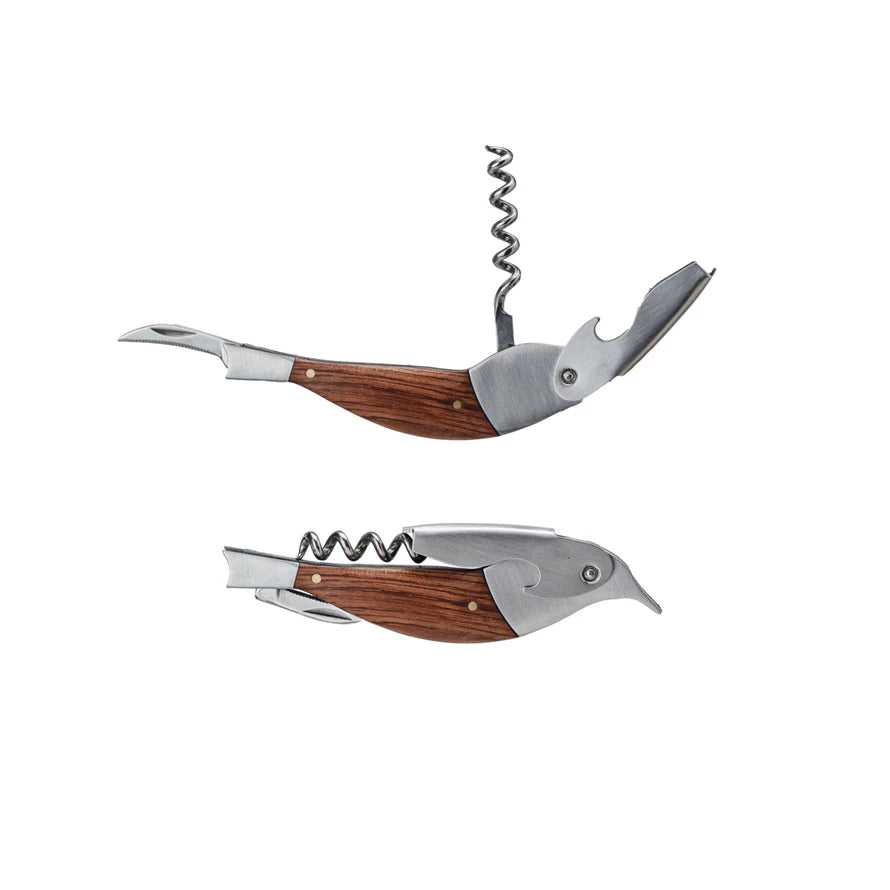 Stainless Steel Bird Shaped Bottle Opener/Corkscrew