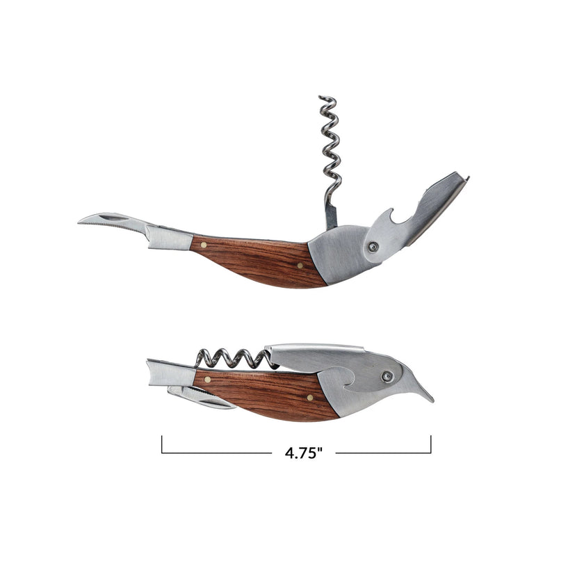 Stainless Steel Bird Shaped Bottle Opener/Corkscrew