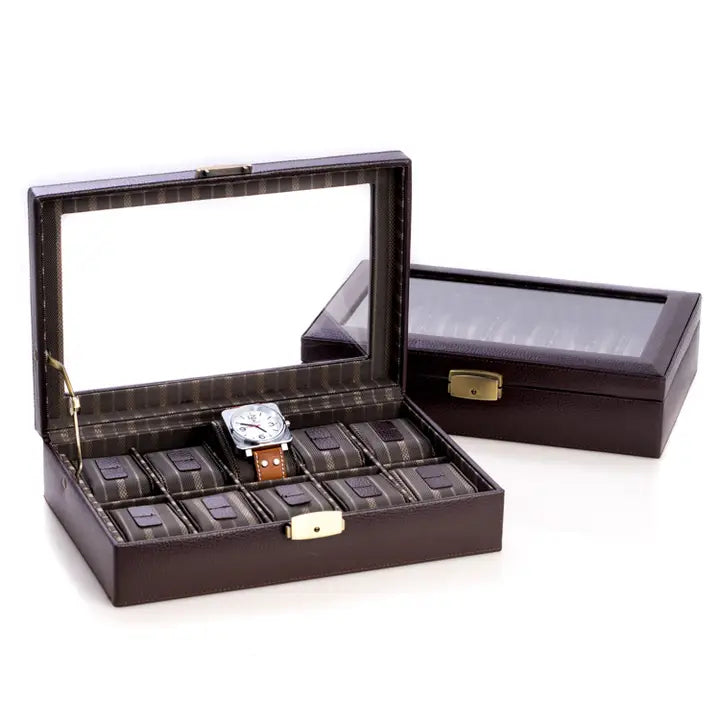 Ten Watch Case with Glass Top Brown Leather | Bey-Berk