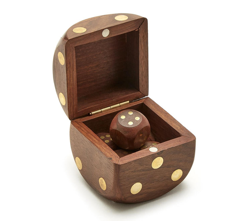 Wood Crafted Dice Box with 6 Dice