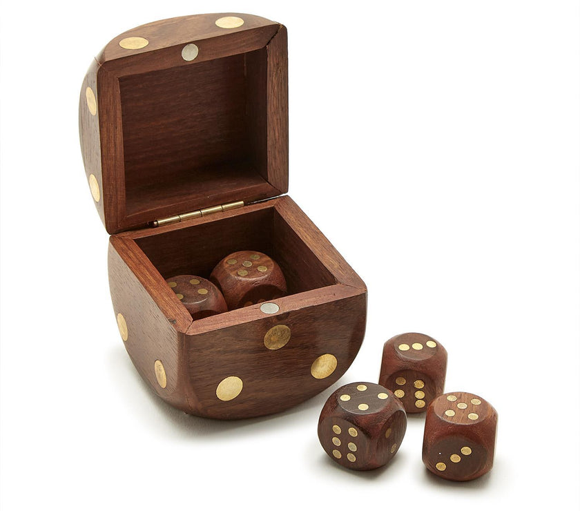 Wood Crafted Dice Box with 6 Dice