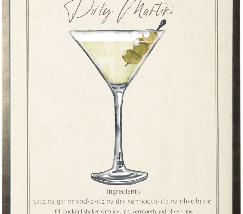Dirty Martini Cocktail and Recipe | Watercolor Art