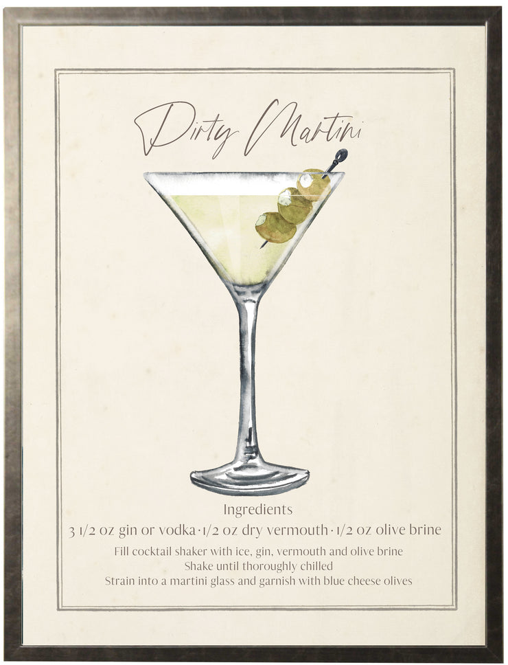 Dirty Martini Cocktail and Recipe | Watercolor Art