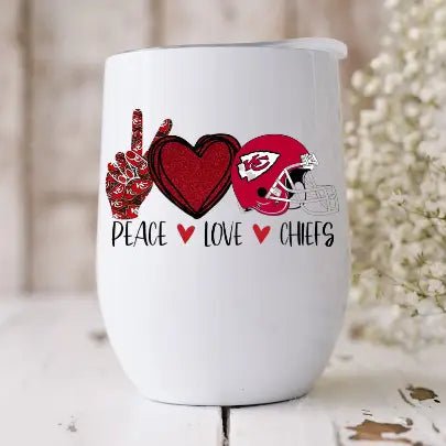 Peace Love Chiefs Kansas City Football 12 oz wine Tumbler | Dogwood Graphics & Design