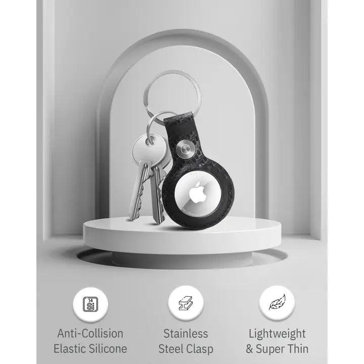 Leather Air Tag Holder | Air Tag Keychain Ring Holder Black Carbon Fiber