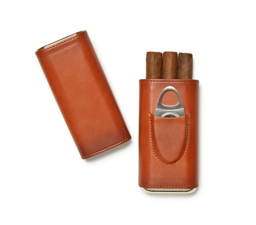 Brouk & Co. 3-Cigar Leather Case with Cutter