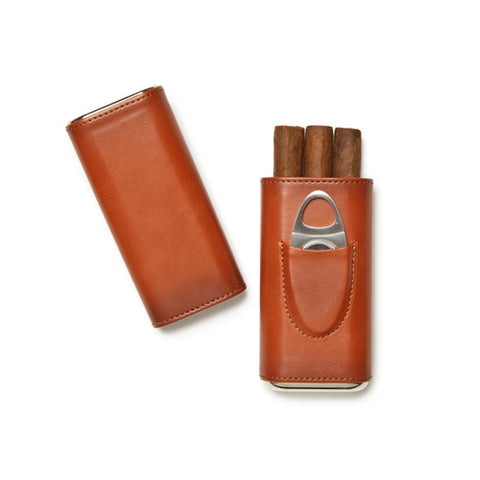 Brouk & Co. 3-Cigar Leather Case with Cutter