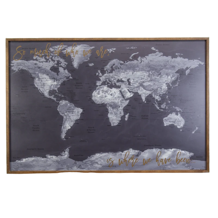 World map with motivational quote on a plain background