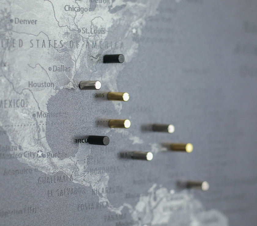 Map of the United States with pins marking locations
