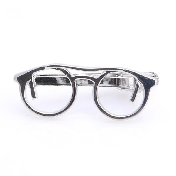A silver-colored glasses tie bar with a rhodium finish, designed to hold eyeglasses in place.