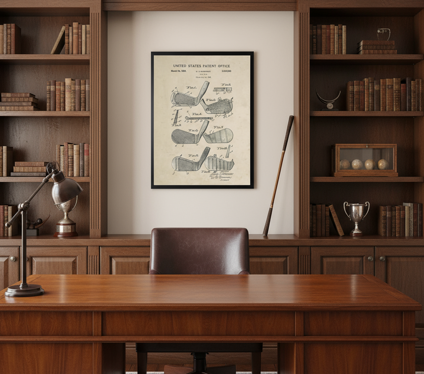 Golf Iron Patent | On a Distressed Background Art