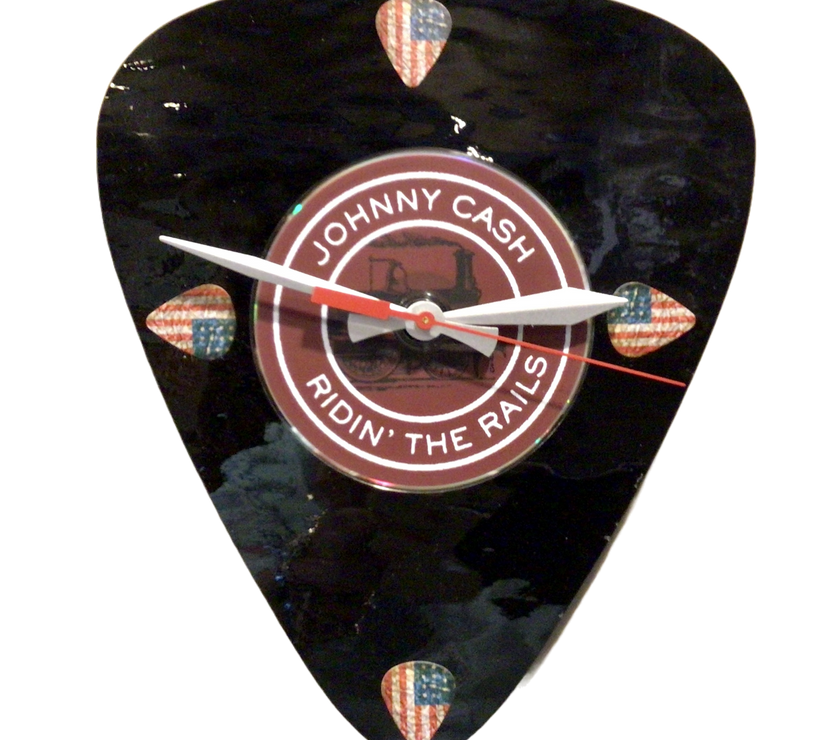 Johnny Cash Glass Guitar Pick Wall Clock