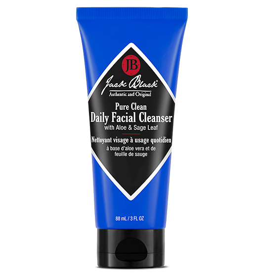 A tube of Jack Black Pure Clean Daily Facial Cleanser with Aloe Leaf & Sage Leaf extracts.