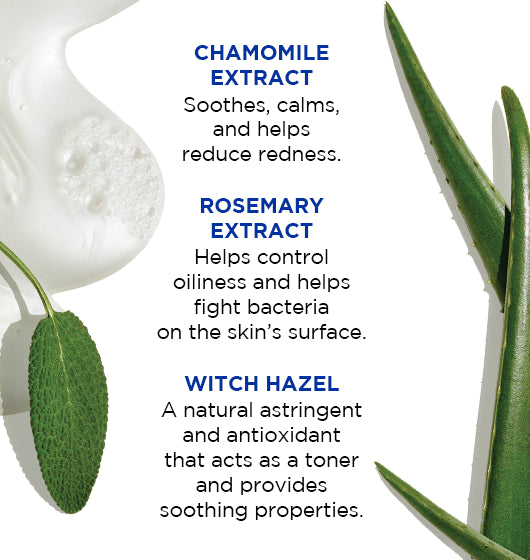 An infographic for Jack Black Pure Clean Daily Facial Cleanser describing the benefits of key ingredients.