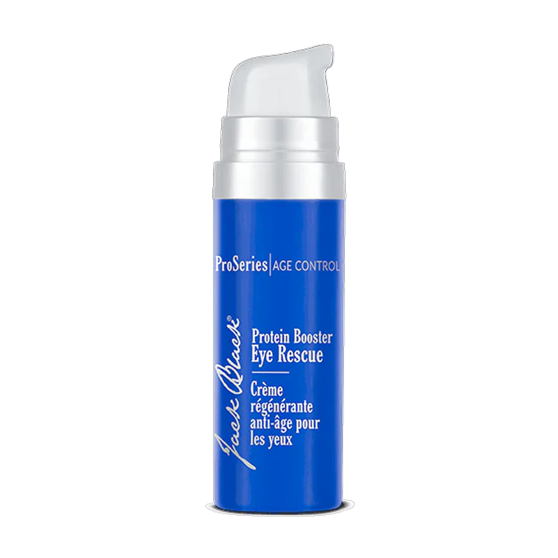 Blue eye cream Jack Black Protein Booster Eye Rescue on a white background.