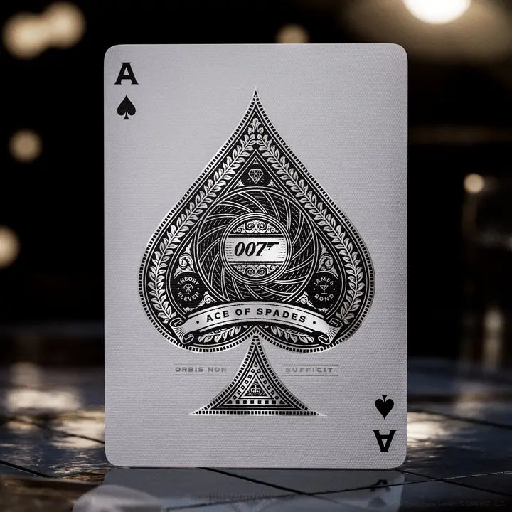 Playing card with '007' design on a dark background