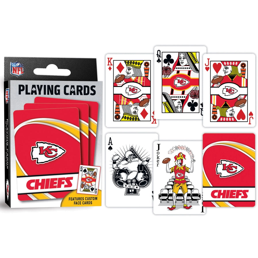 Kansas City Chiefs playing cards with packaging on a white background