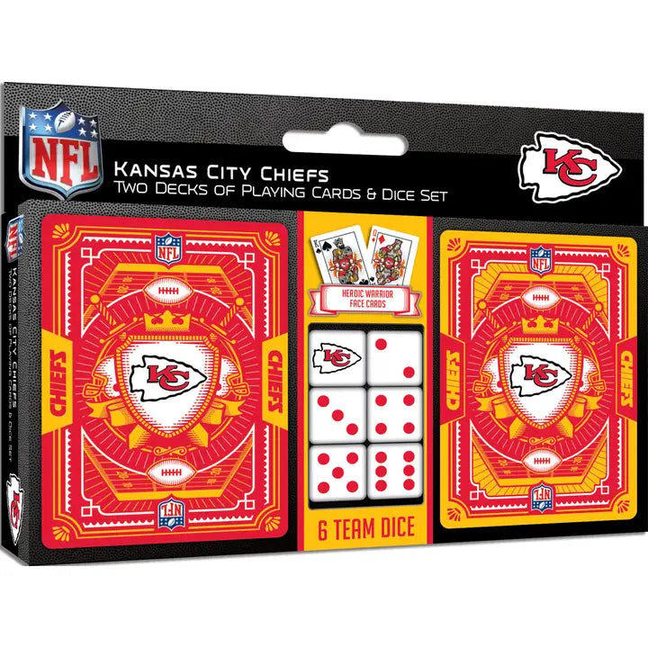 Kansas City Chiefs playing cards and dice set packaging with NFL logo