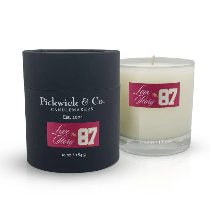 Love Story No. 87 Candle with 'Pickwick & Co.' packaging on a white background