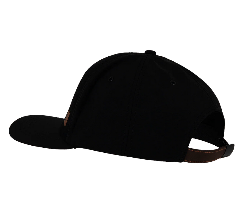 The backside of a black men's ball cap made by Kooringal.